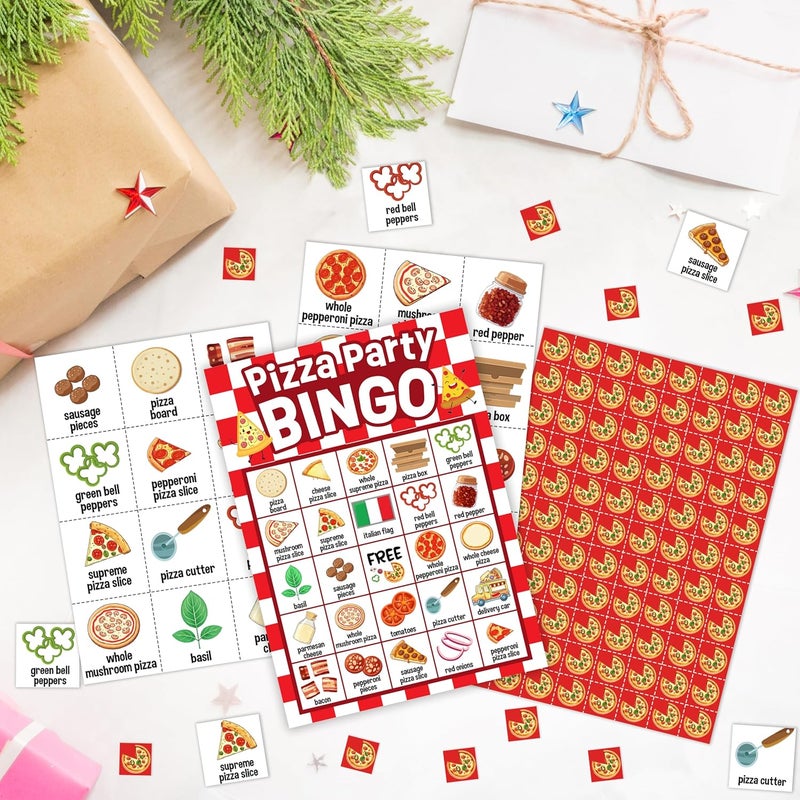Mueddur Pizza Party Bingo Card, Pizza Bingo Set for Adults Large Group Family Friends, Sleepover Party Game, Gourmet Food Bingo Kit for Birthday, Holiday Games for 24 Players -05 - Image 3